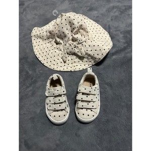 Old Navy Baby Girl Beige/ Black Poke-A-Dot Sun Hat W/ Matching Shoes